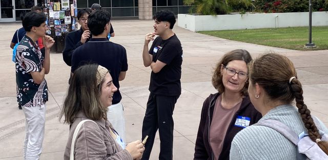 First year students ask questions of Prof. Julie Simpson as well as upper division biology majors
